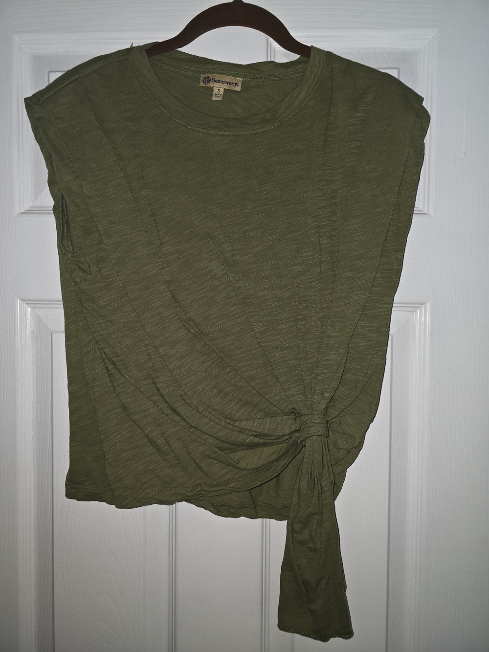 Democracy Olive Knot-Detail Short Sleeve Top